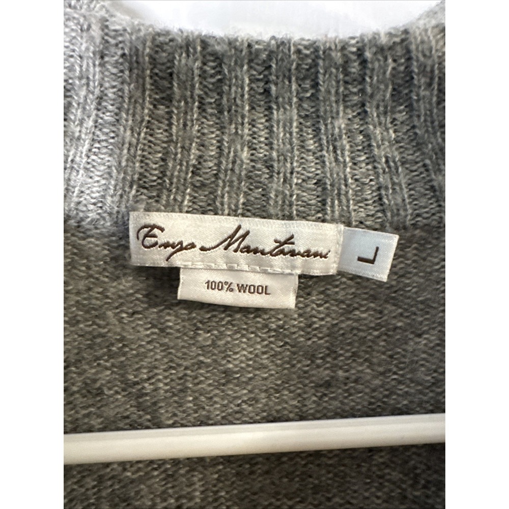 Enzo Mantovani Mens Large 100% Wool Quarter Zip Sweater Gray Pullover Mock Neck - Picture 2 of 5